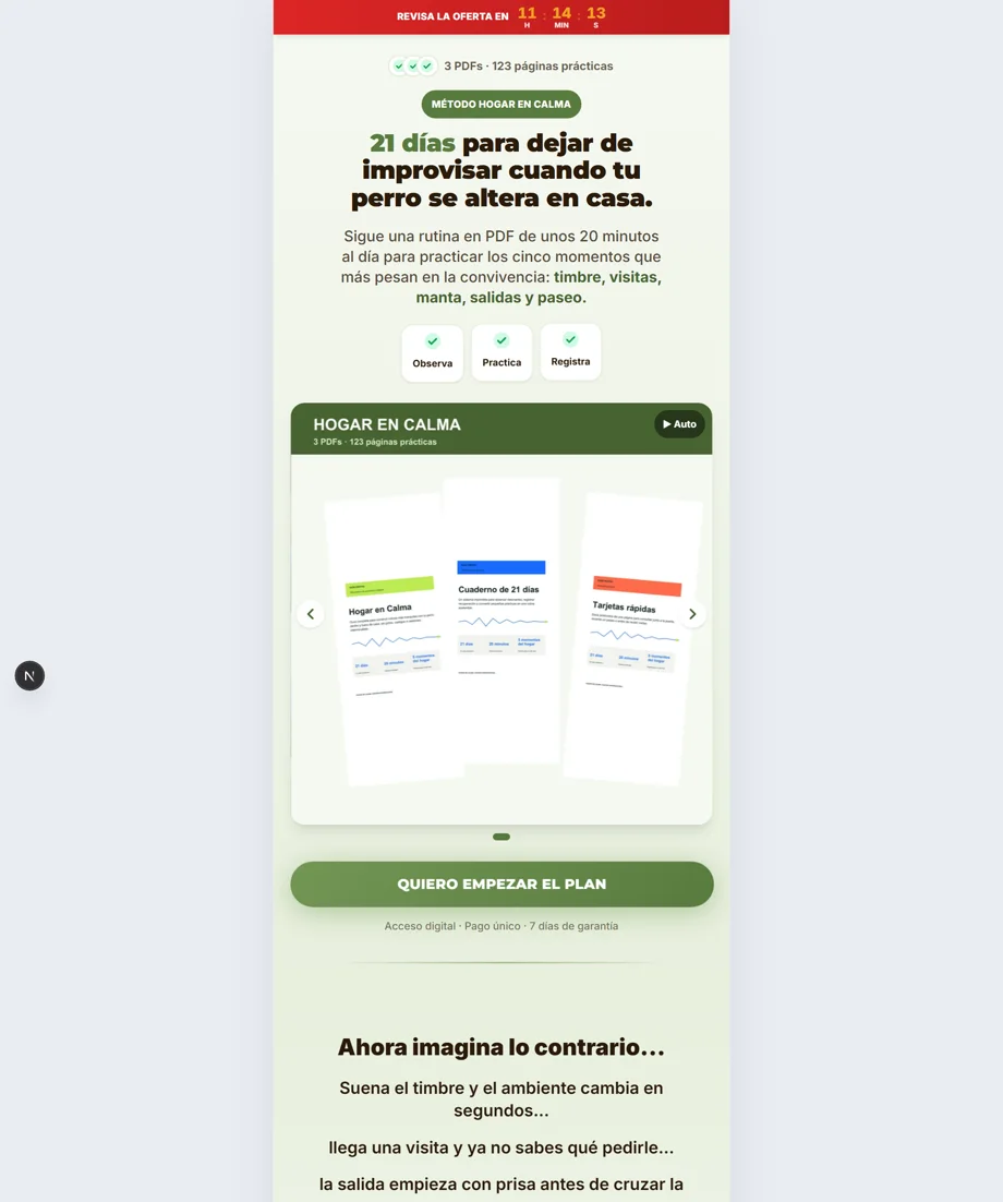 Topo real de uma página de vendas montada com a estrutura de 13 seções
